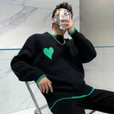 Aidase White Heart Knit Sweater Male Round Collar Graphic Men's Clothing Crewneck Green Pullovers Tops Trend Maletry Fashion X Old