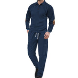 AIDASE  -  Spring and Autumn men's long sleeved two-piece collar shirt, long pants, loose work clothes, casual sportswear set aidase-shop
