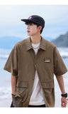 Aidase Summer Lapel Retro All-Match Shirt Men Big Pocket Design Versatile Shirts Loose Suit Solid Color Half-Sleeve High Quality Blouse aidase-shop