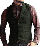 Aidase Grey Herringbone Men's Vests Lapel V Neck Wool Casual Formal Business Vest Slim Fit Gilet Waistcoat Groomman aidase-shop