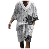 AIDASE  -  Big And Tall Men Suits Mens 3d Printed Shorts Short Sleeve Loose V Neck Shirt Tuxedo For Young Men спортивный костюм мужской aidase-shop