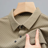 Aidase Solid Color Men T-shirt Short Sleeve Polo Shirt Lightweight Business Casual Turn-down Collar Top Men's Fashion Slim Fit Pullover aidase-shop