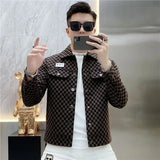 Aidase New Checkered Jacket Men's Trendy Brand Flip Collar High End Fashion Printed Casual Slimming Coat for Men aidase-shop