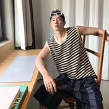 Aidase Knitted Sweaters for Men Mesh Vest Sleeveless Man Clothes Black Striped Waistcoat Spring Autumn Designer Luxury 90s Vintage Y2k aidase-shop