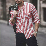 AIDASE  -  Fashion Classic Fit Men'S Button Down Shirt Mens Fashion Casual Striped Pocket Long Sleeve Shirt Top Shirts For Man 셔츠 aidase-shop