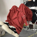 Aidase Spring Autumn Men's Clothing Solid Color Elastic High Waisted Pockets Casual Loose Fashion Trousers Cargo Preppy Style Pants