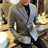 Aidase British Style Men Double Breasted Slim Fit Blazer  New Houndstooth Slim Fit Suit Jacket Formal Business Wedding Dress Jacket aidase-shop