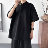 AIDASE  -  Textured Knit Men's T-Shirt Turn-down Collar Breathable Short Sleeve Tees Simple Solid Color Casual All-match Tops 21E6526 aidase-shop