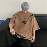 AIDASE  -  Summer Suede Bamboo Print Short Sleeve Retro Casual Loose Half Sleeve Trendy Fashion Multicolor Men Women Tops aidase-shop