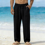 AIDASE  -  Men's Linen Textured Beach Pants Loose Fit Drawstring Casual Trousers with Side Pockets aidase-shop