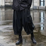AIDASE  -  Men's Black Oversized Cargo Harem Pants - Multi-Pocket Dark Techwear Style aidase-shop