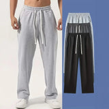 AIDASE  -  Men Soft Knit Straight Sweatpants Elastic Drawstring High Waist Loose Casual Daily Lounge Trousers With Pockets aidase-shop