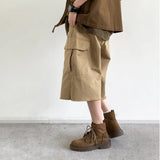 Aidase Summer Vintage Brown Cargo Shorts Men Women Korean Fashion Streetwear Capri Trousers Unisex Harajuku Casual Couple Shorts Male aidase-shop