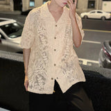 AIDASE  -  Fashion Men Shirt Summer New Embossed Hollow Out Mesh Design Short Sleeve Single-breasted Personality Male Blouse aidase-shop