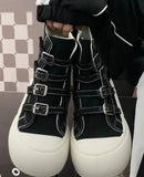 AIDASE  -  Fashion Women Buckle Strap Canvas Shoes High Top Thick Sole Height Increasing Short Ankle Boots Black Beige Autumn Sneakers aidase-shop
