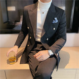 Aidase High Quality Blazer Men's British Style Double Breasted Elegant Business Advanced Simple Wedding Gentleman Slim Suit Two Piece aidase-shop