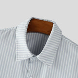 AIDASE  -  Men Striped Shirt Lapel Long Sleeve Loose Casual Men Clothing Streetwear Korean Style Fashion Tops Male Shirts aidase-shop