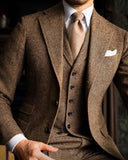 AIDASE  -  Woolen Brown Men Suits 3 Pieces Business Blazer Vest Pants Single Breasted Lapel Wedding Groom Formal Work Party Causal Tailored aidase-shop
