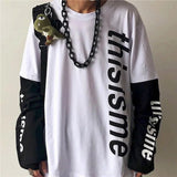 AIDASE  -  T-shirt Cross of Thorns fake two-piece for men women long-sleeved dark hip-hop loose large size autumn new trend top Simplicity aidase-shop