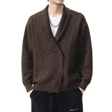 AIDASE  -  New Fashion Autumn Winter Men's Solid Color Turn-down Collar Double-breasted Long Sleeve Knitted Cardigans Male Coats Clothes aidase-shop
