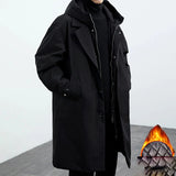 Aidase Spring Autumn Korean Version New Solid Color Coat Men Trendy Fake Two Piece Hooded Mid Length Loose Windbreaker aidase-shop
