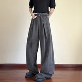 AIDASE  -  Daily Casual Loose Straight Bottoms Men Vintage Draped Lace-up Pleated Trouesrs For Mens Spring Fashionable Striped Pants aidase-shop
