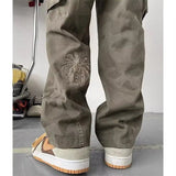 AIDASE  -  Washed Camouflage Work Pants American Retro Military Green Embroidered High Street Versatile Straight Casual Trousers aidase-shop