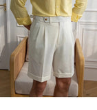 AIDASE  -  Italian Style Naples Shorts Men Summer Seersucker High Waisted Paris Buckle Suit Middle Pants England Business Casual Shorts aidase-shop
