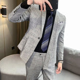 Aidase Asymmetry Blazer Spring Blazer High Quality Personalized Lattice Suit Wedding Dress Two Piece Men Tuxedo Suit aidase-shop