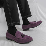 AIDASE  -  Brand Fashion Purple Dress Tassels Loafers Male Business Flats Office Casual Suede Leather Shoes Mens Comfortable Dress Shoes aidase-shop