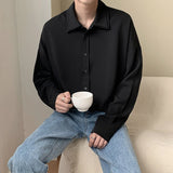 Aidase Long sleeve shirt men Double Collar Ice Silk Shirt Men Vintage Wine Red Shirts Men Korean Comfortable Blouse Casual Loose Shirt