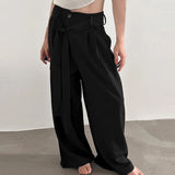 AIDASE  -  Men Wide Leg Pants Solid Color Button Joggers Lace Up Loose Trousers Men Streetwear Loose Fashion Casual Male Long Pants aidase-shop