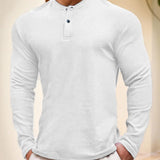 AIDASE  -  Men's Henley Neck Long Sleeve T-Shirt Slim Fit Casual Button-Down Top aidase-shop
