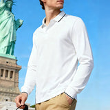 AIDASE  -  Men's Long Sleeve Polo Shirt Casual Contrast Collar Breathable Business Golf Polo Top aidase-shop