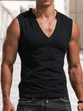 AIDASE  -  Fashion Sleeveless Tee Tops Summer Men Solid Color Casual Tank Top Clothes Mens Loose V Neck Vest Pullovers Male Streetwear aidase-shop
