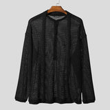 AIDASE  -  Men Sweater Solid V Neck Long Sleeve Hollow Out See Through Male Pullovers Streetwear Loose Fashion Casual Men Clothing aidase-shop