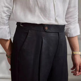 Aidase 100% Linen Italian Naples Pants Men High Waist Straight  Suit Trousers Spring Summer Fashion Lightweight Breathable Casual Pants aidase-shop