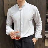 AIDASE  -  Summer Darkwear Stripe Stand Up Collar Elastic Korea Fashion Long Sleeve Casual Male Tops Loose aidase-shop