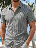 AIDASE  -  Stylish Mens Striped Printing Shirts Spring Summer Daily Casual Short Sleeve Button-up Shirt Men Leisure Turn-down Collar Shirts aidase-shop
