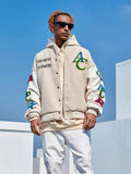 American Flower Embroidered Flocking Jacket Men Streetwear Trend Coat  New Winter Jacket Men Moto Masculin Bomber Jacket aidase-shop