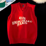 Aidase Alphabet Solid Pattern Men's V-Neck Sweater Daily Versatile Sleeveless Knit Sweater Fashion Simple Jacquard Design Sweater Vest aidase-shop