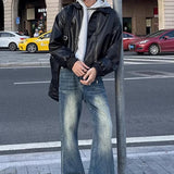 AIDASE  -  Fall Winter Trendy Mens Leather Jackets Streetwear Vintage Turn-down Collar Zip-up PU Leather Coats Men Stylish Slim Outerwear aidase-shop