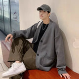 Aidase Plain Man Clothes Solid Color Knitted Sweaters for Men Cardigan with Pockets V Neck Knitwears Loose Fit Baggy New in aidase-shop