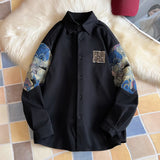 Aidase Patchwork Bear Long Sleeve Shirt for Men Retro Loose Couple Shirt Jacket Large Size Unisex Blouses aidase-shop