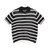 AIDASE  -  Loose Fit Summer Japanese Style Knitted Short Sleeve Polo Shirt Men's Casual Turn-down Collar Striped Top Fashion Urban aidase-shop