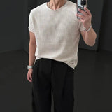 AIDASE  -  Men's Summer Thin round Neck Loose Casual T-shirt Breathable Knitted Short Sleeve American Trend Top aidase-shop