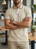 AIDASE  -  Spring Summer Daily Casual Mens Polos Short Sleeve Buttoned Turn-down Collar Tops Vintage Men Striped Patchwork Polo Shirt aidase-shop