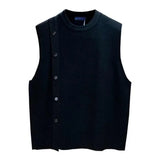 Aidase Round Collar Black Man Clothes Sleeveless Knitted Sweaters for Men Solid Color Vest Plain Waistcoat Crewneck Street Sale Wool S