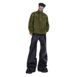 AIDASE  -  Retro Washed Distressed Leather Pants Men Women Straight Leg Casual Trousers Split Design Fashionable Loose Fit aidase-shop