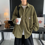 Men's Corduroy Long Sleeve Shirts Autumn Korean Shirt Unisex Fashion Casual Oversize Shirt Printed Clothing aidase-shop